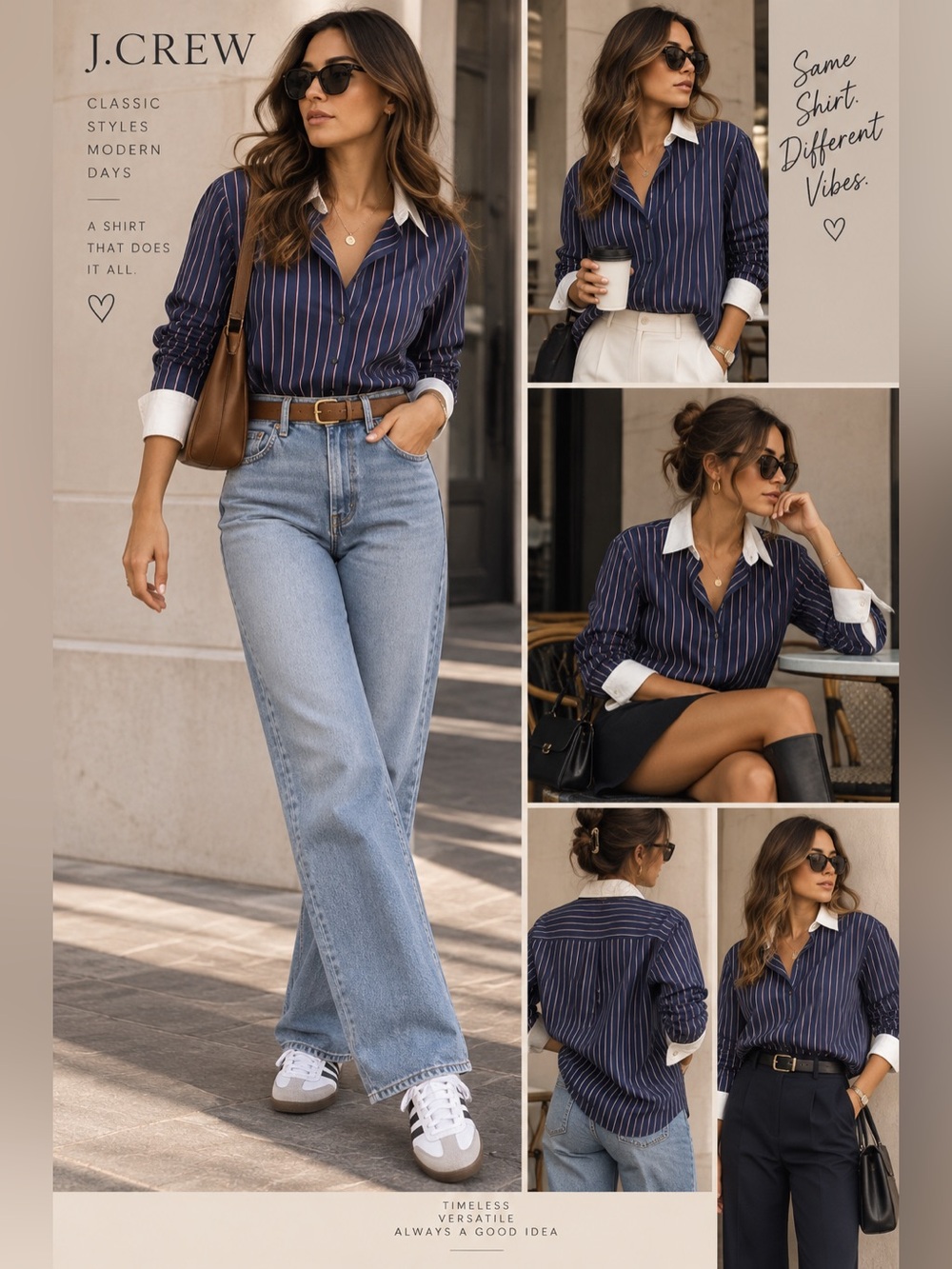 J. Crew Navy Pinstripe Shirt with White Collar